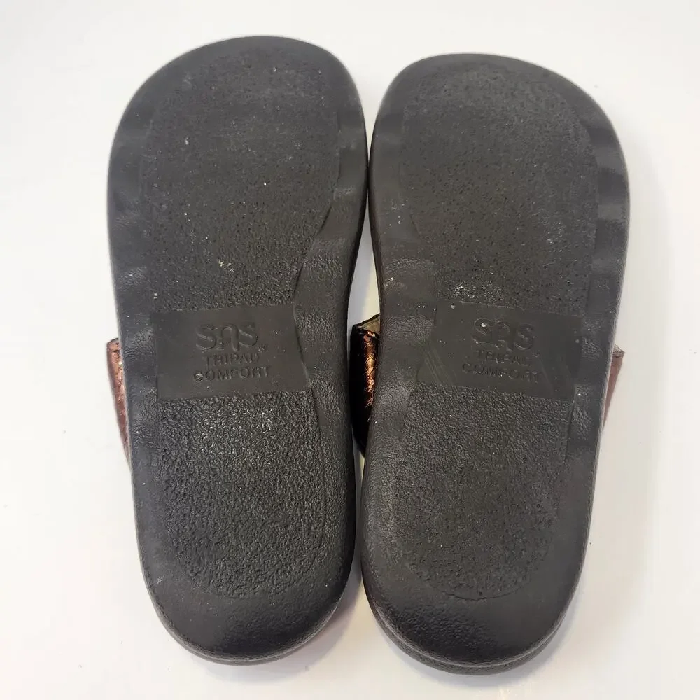 SAS Sanibel Bronze Metallic Leather Toe Post Slide Sandal Size 9.5M Comfort
